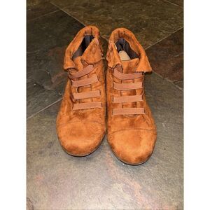 Comfort View Women 7WW WIDE Brown Bootie Ankle Boot Zip Fabric Elastic Bands